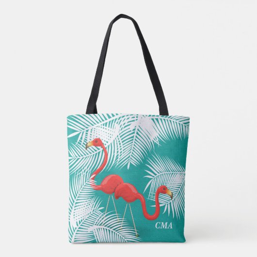 Blauwgroen overlapping met roze vlamingos tote bag (Achterkant)