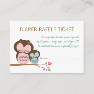 Blauwgroen Owl Baby shower Diaper Raffle Ticket In Informatiekaartje