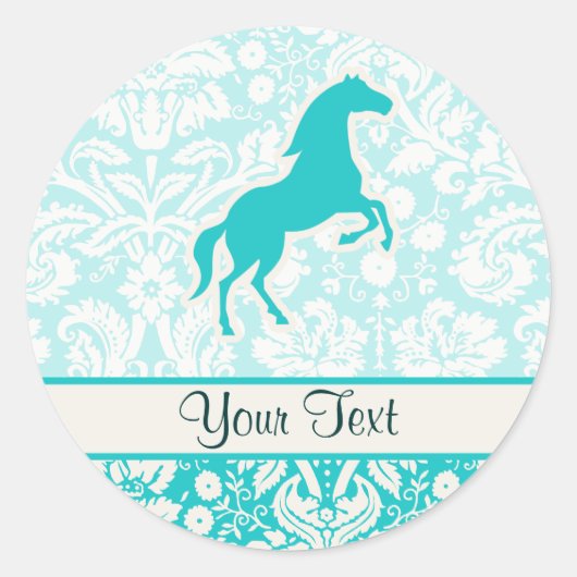 Blauwgroen Paard Ronde Sticker (Voorkant)
