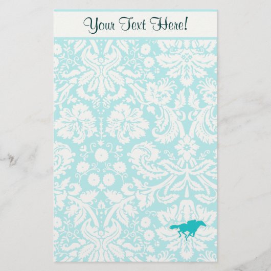 Blauwgroen paardenraces briefpapier (Voorkant)