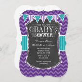Blauwgroen Paars Chalkboard Chevron Baby shower In Kaart (Voorkant / Achterkant)
