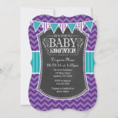 Blauwgroen Paars Chalkboard Chevron Baby shower In Kaart (Voorkant)