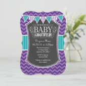 Blauwgroen Paars Chalkboard Chevron Baby shower In Kaart (Staand voorkant)