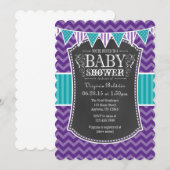 Blauwgroen Paars Chalkboard Chevron Baby shower In Kaart (Voorkant / Achterkant)