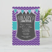 Blauwgroen Paars Chalkboard Chevron Baby shower In Kaart (Staand voorkant)