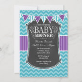 Blauwgroen Paars Chalkboard Chevron Baby shower In Kaart (Voorkant)