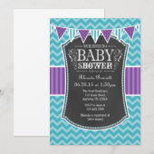 Blauwgroen Paars Chalkboard Chevron Baby shower In Kaart (Voorkant / Achterkant)
