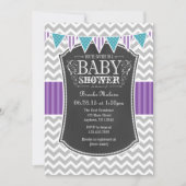 Blauwgroen Paars Chalkboard Chevron Baby shower In Kaart (Voorkant)