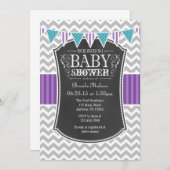 Blauwgroen Paars Chalkboard Chevron Baby shower In Kaart (Voorkant / Achterkant)
