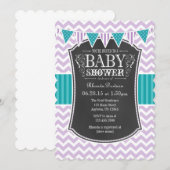 Blauwgroen Paars Chalkboard Chevron Baby shower In Kaart (Voorkant / Achterkant)