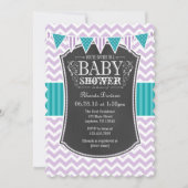 Blauwgroen Paars Chalkboard Chevron Baby shower In Kaart (Voorkant)
