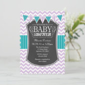 Blauwgroen Paars Chalkboard Chevron Baby shower In Kaart (Staand voorkant)