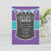 Blauwgroen Paars Chalkboard Chevron Baby shower In Kaart (Staand voorkant)