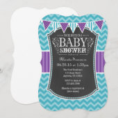 Blauwgroen Paars Chalkboard Chevron Baby shower In Kaart (Voorkant / Achterkant)