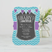 Blauwgroen Paars Chalkboard Chevron Baby shower In Kaart (Staand voorkant)
