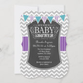Blauwgroen Paars Chalkboard Chevron Baby shower In Kaart (Voorkant)