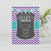 Blauwgroen Paars Chalkboard Chevron Baby shower In Kaart (Staand voorkant)