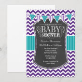 Blauwgroen Paars Chalkboard Chevron Baby shower In Kaart (Voorkant / Achterkant)