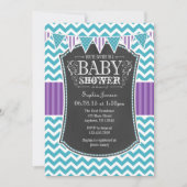 Blauwgroen Paars Chalkboard Chevron Baby shower In Kaart (Voorkant)