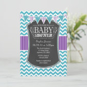 Blauwgroen Paars Chalkboard Chevron Baby shower In Kaart (Staand voorkant)