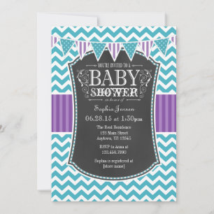 Blauwgroen Paars Chalkboard Chevron Baby shower In Kaart