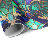 Blauwgroen, Paars en Gold Peacock Glas in lood Cadeaupapier (Rol Hoek)