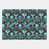 Blauwgroen, Paars en Gold Peacock Glas in lood Inpakpapier Vel (Voorkant 3)