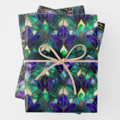 Blauwgroen, Paars en Gold Peacock Glas in lood Inpakpapier Vel (In situ)