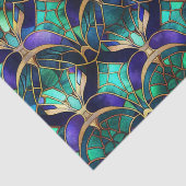 Blauwgroen, Paars en Gold Peacock Glas in lood Tissuepapier (Detail)