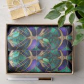 Blauwgroen, Paars en Gold Peacock Glas in lood Tissuepapier (Geschenk)