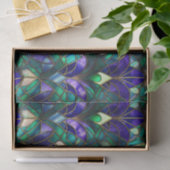Blauwgroen, Paars en Gold Peacock Glas in lood Tissuepapier (Geschenk)