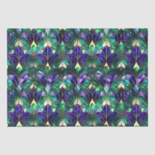 Blauwgroen, Paars en Gold Peacock Glas in lood Tissuepapier