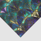 Blauwgroen, Paars en Gold Peacock Glas in lood Tissuepapier (Detail)