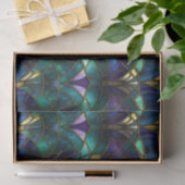 Blauwgroen, Paars en Gold Peacock Glas in lood Tissuepapier (Geschenk)