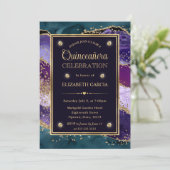 Blauwgroen, Paars en goudglitter Agate Quinceanera Kaart (Staand voorkant)