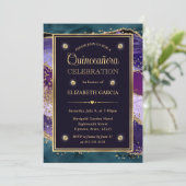 Blauwgroen, Paars en goudglitter Agate Quinceanera Kaart (Staand voorkant)