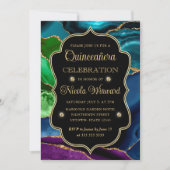 Blauwgroen, Paars en goudglitter Agate Quinceanera Kaart (Voorkant)