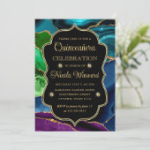 Blauwgroen, Paars en goudglitter Agate Quinceanera Kaart (Staand voorkant)