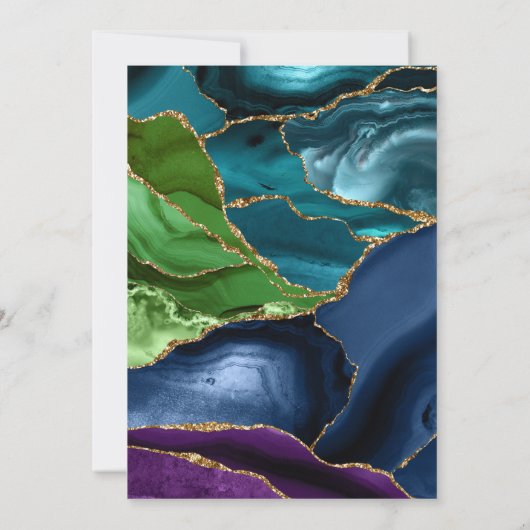 Blauwgroen, Paars en goudglitter Agate Quinceanera Kaart (Achterkant)
