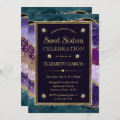 Blauwgroen, Paars en goudglitter Agate Sweet Sixte Kaart (Voorkant / Achterkant)