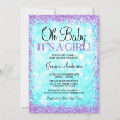 Blauwgroen Paars Faux Glitter Lights Baby shower Kaart (Voorkant)