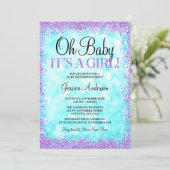 Blauwgroen Paars Faux Glitter Lights Baby shower Kaart (Staand voorkant)