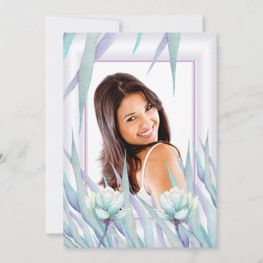 Blauwgroen Paars-Floral foto 'Birthday' Kaart (Achterkant)