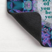 Blauwgroen+Paars GeoFractal Art Quote Mousepad Muismat (Hoek)