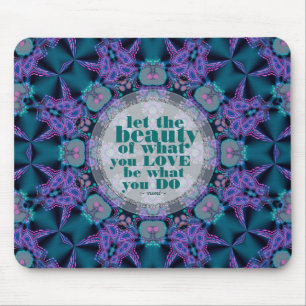 Blauwgroen+Paars GeoFractal Art Quote Mousepad Muismat