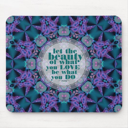 Blauwgroen+Paars GeoFractal Art Quote Mousepad Muismat (Voorkant)