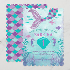 Blauwgroen, Paars, Glitter, Mermaid, Girl Birthday Kaart