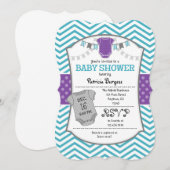 Blauwgroen Paars Gray Chevron Baby shower Uitnodig Kaart (Voorkant / Achterkant)