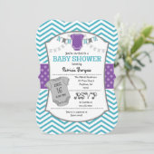 Blauwgroen Paars Gray Chevron Baby shower Uitnodig Kaart (Staand voorkant)