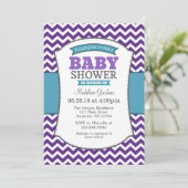 Blauwgroen Paars Gray Chevron Baby shower Uitnodig Kaart (Staand voorkant)